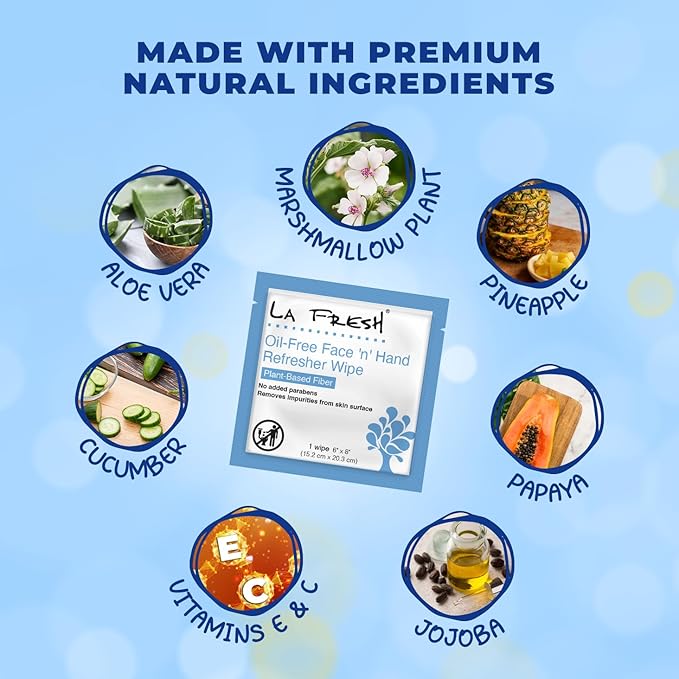 La Fresh Oil-Free Face ‘N’ Hand Refresher Wipes, Made With Natural Japanese Yuzu Scent, Pack of 200 Individually Wrapped Cleansing Wipes, Travel Essentials