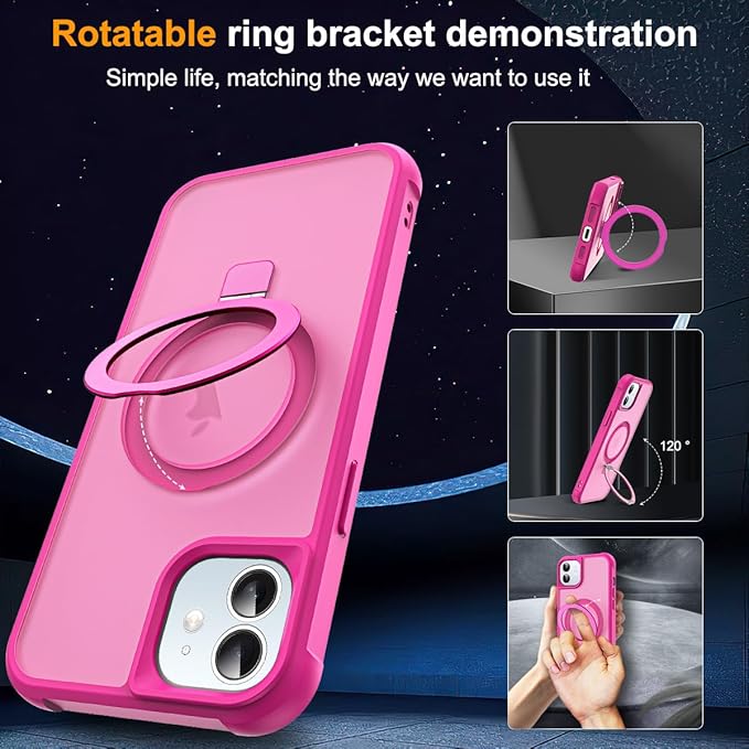 Compatible with iPhone 12 Case & iPhone 12 Pro Case with Invisible Magnetic O-Ring Stand Translucent Phone Cases 6.1" [Compatible with Mag-Safe][Great Grip Feeling], Rose