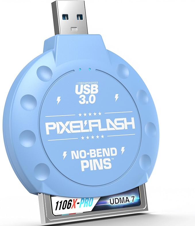 PixelFlash CF Card Reader (Blue) - Compact Flash Memory Card Adapter with USB 3.0, 5GB/s File Transfer, No-Bend Pins, Supports UDMA-7, Anti-Slip & Anti-Scratch, Compatible with Most Brands & OS