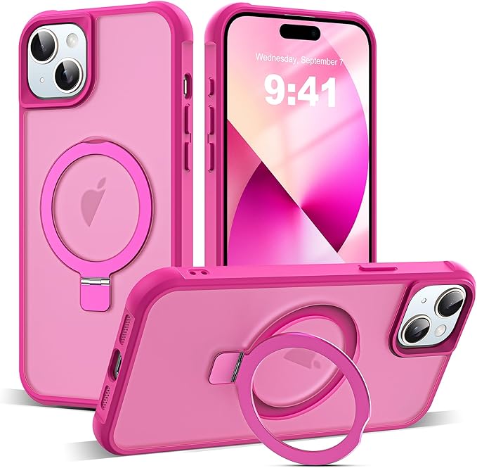 Compatible with iPhone 13 Case & iPhone 14 Case with Invisible Magnetic O-Ring Stand Translucent Phone Cases for 13 & 14 6.1" [Compatible with Mag-Safe][Great Grip Feeling], Rose