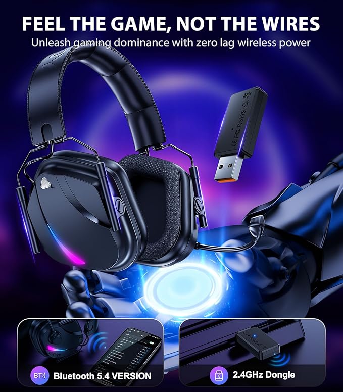 HW12 Wireless Gaming Headset with Microphone 2.4GHz Bluetooth Gaming Headphones Wireless of Duty/FPS Gamers,50Hr Battery Life Gamer Headset for PS5,PS4,PC,Switch,Mac