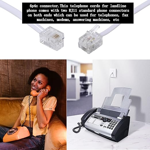100Feet Long Telephone Extension Cord Phone Cable Line Wire, with Standard RJ11 Plug and 1 in-Line Couplers and 35Cable Clip Holders-White