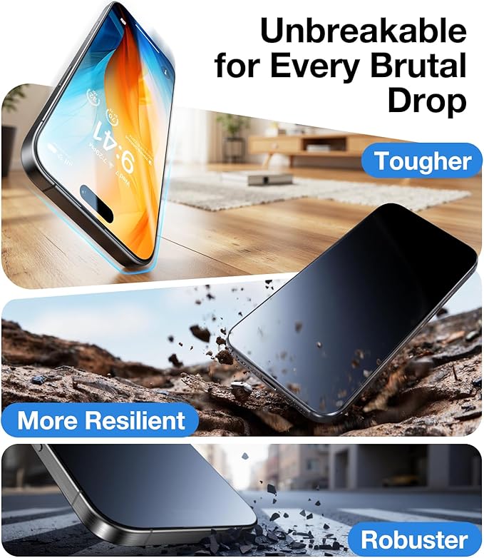 UltraGlass Unbreak Top 9H+ Glass for iPhone 15 Screen Protector (12FT Military Grade Shatterproof & Longest Durable) Screen Protector iPhone 15 Tempered Glass, Full Coverage, 2 Pack