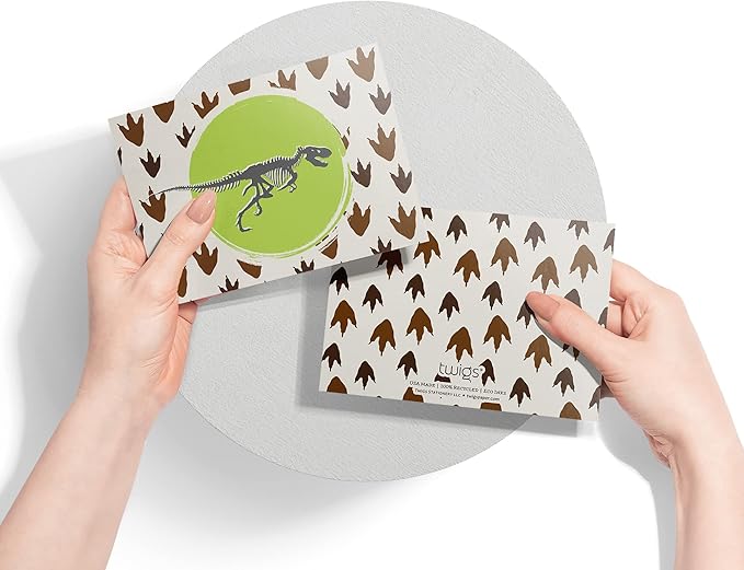 Twigs Paper - Assorted Dinosaur Greeting Cards - Stationery Cards with Envelopes - Thank You Card - Blank Note Cards - Greeting Cards for All Occasions - Made in USA (5.5 x 4.25, Set of 12)
