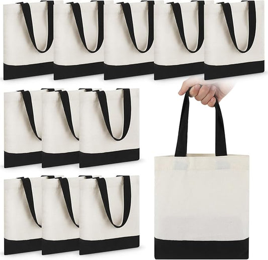 Amylove 12 Pcs Mini Tote Bag Sublimation Blank Canvas Tote Bags Reusable Grocery Luggage DIY Sack Goody for Party Even (8.5 x 8 Inch,White with Black Handle)