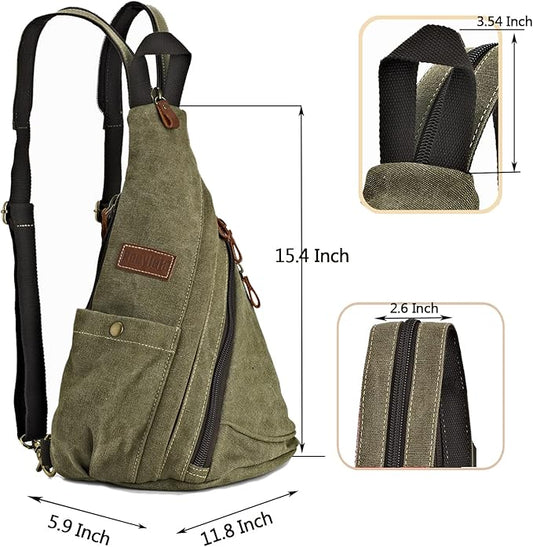 Canvas Sling Bag Convertible Crossbody Chest Bag Shoulder Backpack Daypack for Men Women Outdoor Cycling Travel