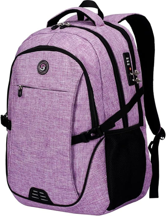 SHRRADOO Anti Theft Laptop Backpack Travel Backpacks with usb Charging Port for Women Men High School College Backpack Computer Bag Fits 17 Inch Laptop,Purple