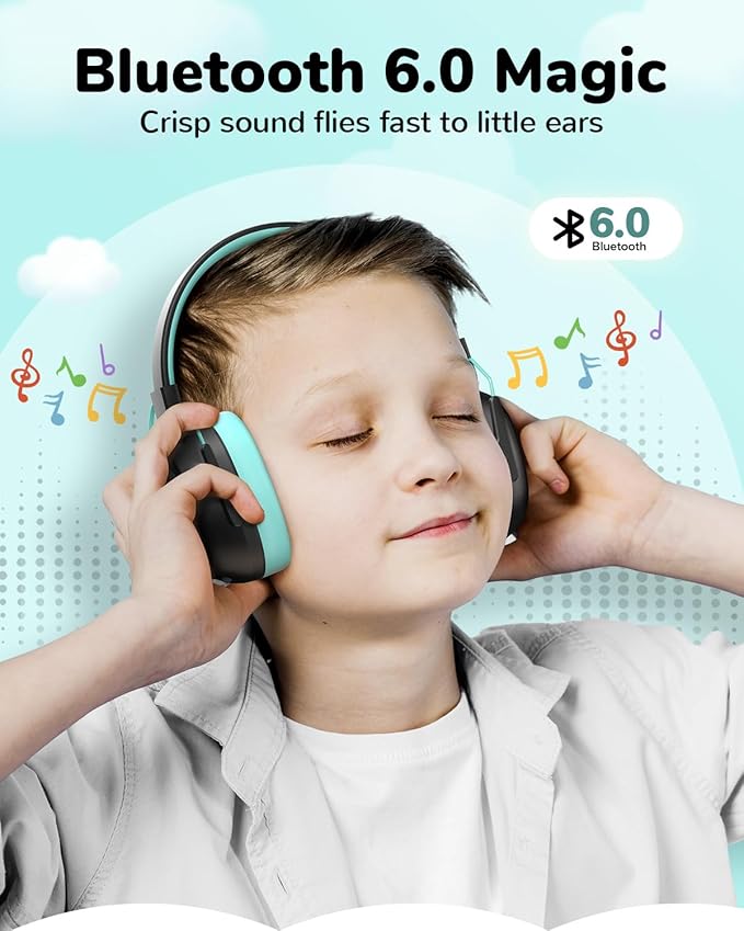 Kids Noise Cancelling Headphones Bluetooth 6.0, 29dB SNR Noise Reduction 94dB Lock Safety Earmuff - 80H Playtime 5Min Charge Get 10H Enjoying, Ear Protection for Autism, Travel, Monster Jam