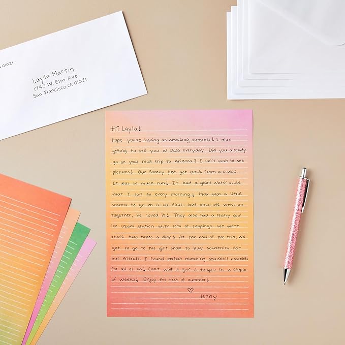 Paper Junkie Letter Writing Stationery Paper & Envelopes Set - 6 Watercolor Gradient Designs, 60 Lined Sheets & 30 Envelopes (10.25 x 7.25 In)