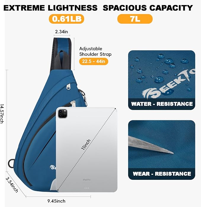 Seektop Crossbody Bag Anti-Theft RFID Blocking Waterproof 400D Nylon Lightweight Small Sling Backpack Shoulder Bags Chest Pack Cross Body Bag for Travel Hiking Outdoor Men Women Blue