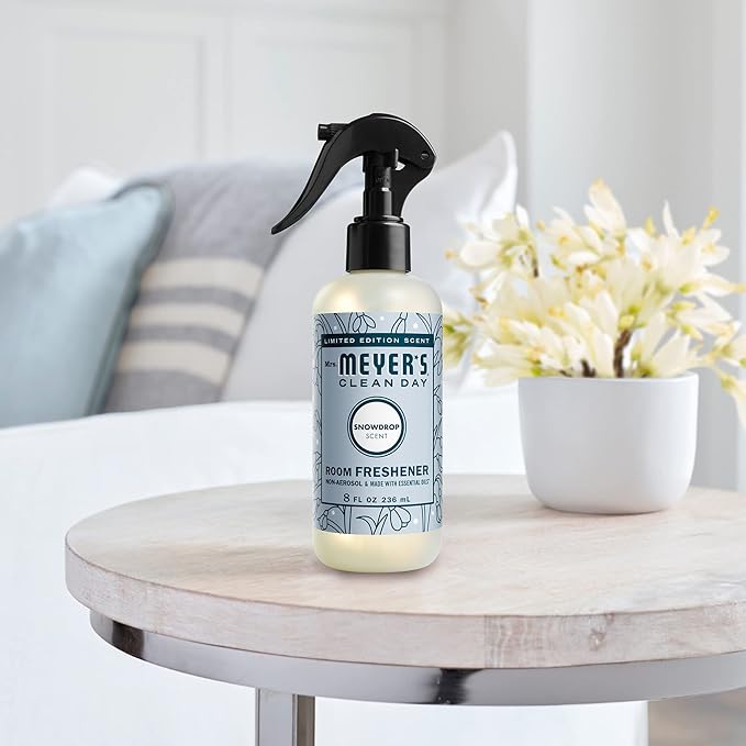 MRS. MEYER'S CLEAN DAY Room and Air Freshener Spray, Non-Aerosol Spray Bottle Infused with Essential Oils, Snowdrop, 8 fl. oz