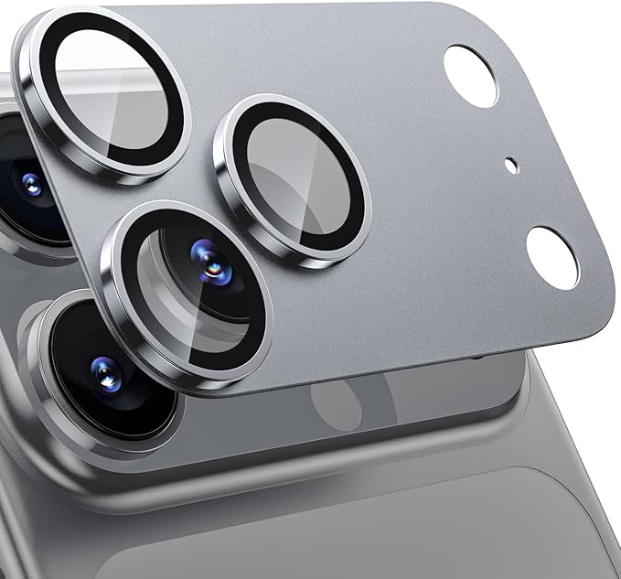 WSKEN for iPhone 17 Pro Max Camera Lens Protector, [Military Grade Shatterproof] [Strong Adhesion] Metal Aluminum Alloy Tempered Glass Camera Screen Protector, Grey Titanium