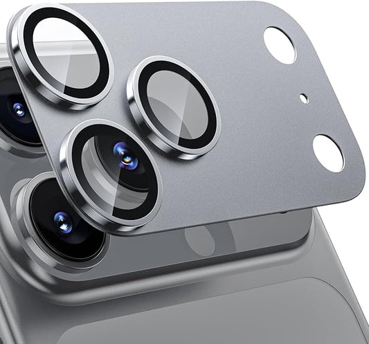 WSKEN for iPhone 17 Pro Max Camera Lens Protector, [Military Grade Shatterproof] [Strong Adhesion] Metal Aluminum Alloy Tempered Glass Camera Screen Protector, Grey Titanium