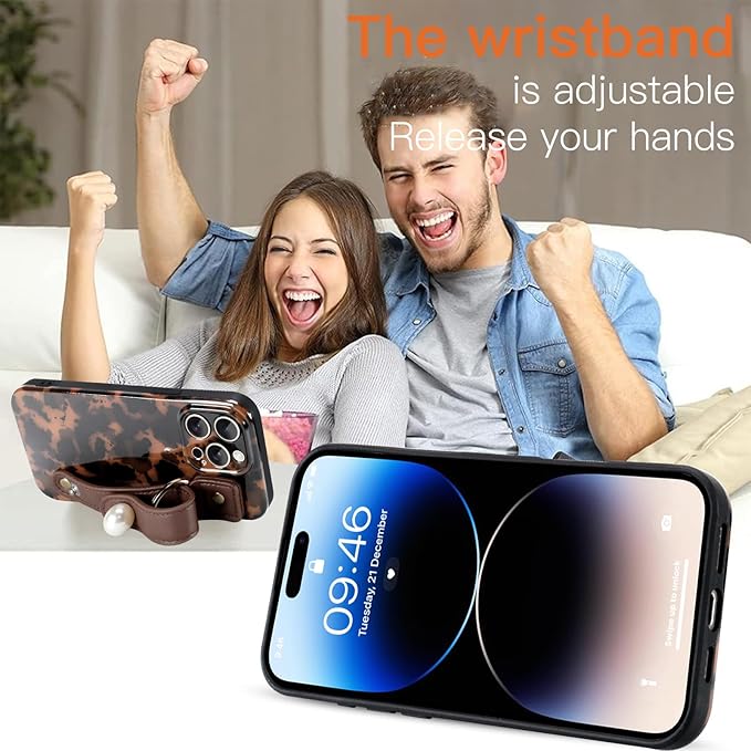 Phone Case for iPhone 14 Pro Max Case with Strap Lightweight Tortoiseshell TPU Slim Phone Cover for Women Girls Grily Brown Shockproof Phone Cover for iPhone 14 Pro Max, Tortoise Print