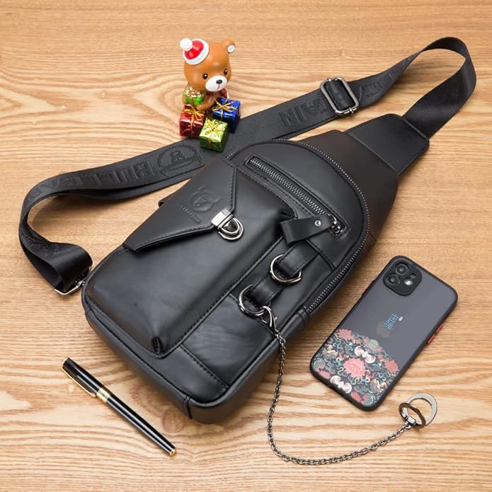 KPYWZER Vintage Leather Sling Bag Backpack for Men Crossbody Shoulder Chest Day Pack Backpacks