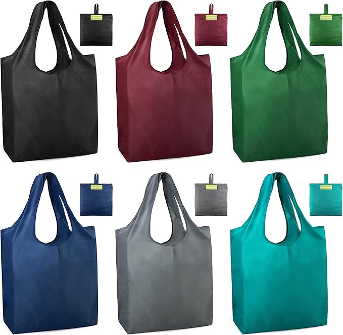 BeeGreen Foldable Travel Bag Reusable Gifts Bags - Reusable Grocery Bags Large Holiday Gifts Cloth Tote With Handles - Bulk Reusable Shopping Bags for Women (Beach Storage Washable Collapsible)