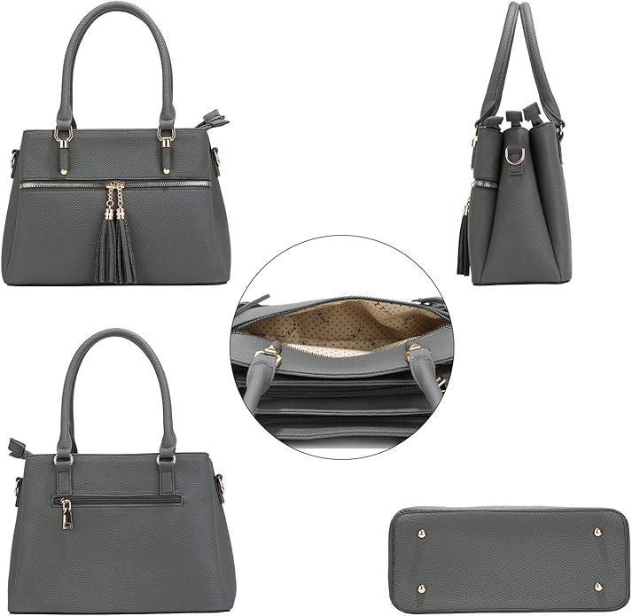 KKXIU Women Satchel Bags Handle Shoulder Handbags and Purses Pockets Zipper Leather Crossbody Bags