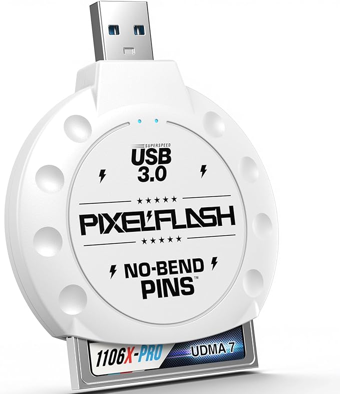 PixelFlash CF Card Reader (White) - Compact Flash Memory Card Adapter with USB 3.0, 5GB/s File Transfer, No-Bend Pins, Supports UDMA-7, Anti-Slip & Anti-Scratch, Compatible with Most Brands & OS