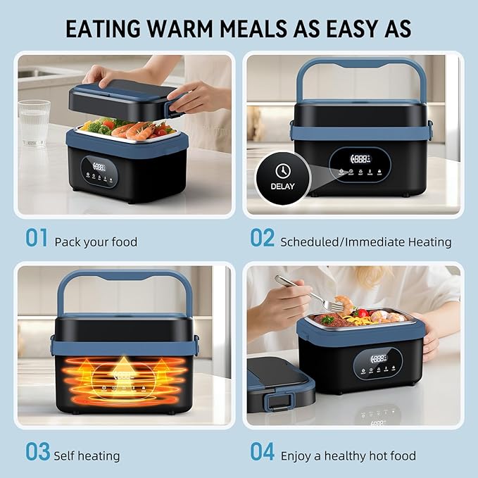 Cordless Electric Lunch Box for Adults, Rechargeable Portable Self-Heating Lunch Box Food Warmer, 1.5L Container for Outdoor, Work, Office, Camping, Travel(BlackBlue).