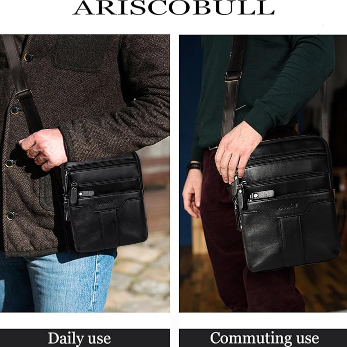 Leather Messenger Bag for Men, Small Leather Sling Shoulder Bag Messenger Pack for Men, Man Purse