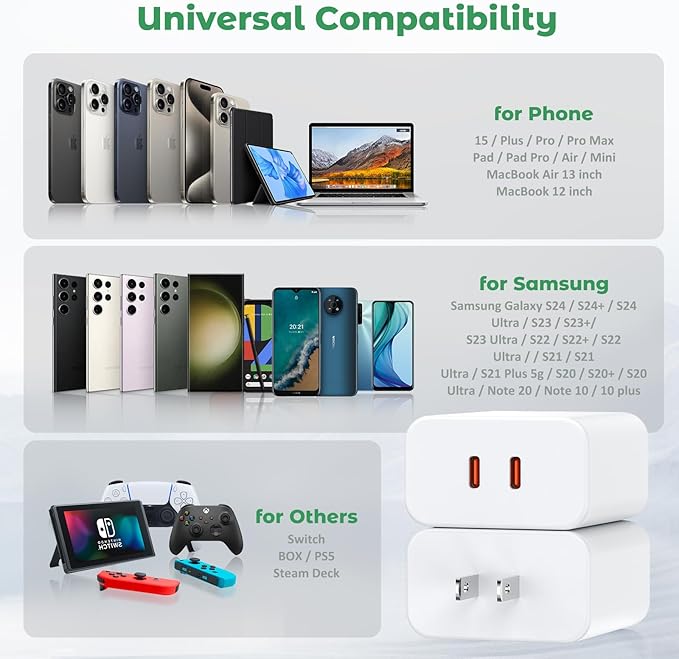 USB C Charger Block, 40W Dual Port Fast Charger 20W Type C Charging Block 3.1A USB Wall Charger Dual Port PD+QC Charging Cube for iPhone 15 16 14 13 12 11 Pro Max XS, iPad, Samsung Phone, Tablet