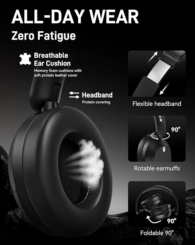 T30s Hybrid Active Noise Cancelling Headphones, Wireless Bluetooth Over Ear Headphones, 50mm Drivers, Deep Bass, HiFi Stereo, 60H Playtime, Lightweight Foldable for Music Lovers Commute Travel Home