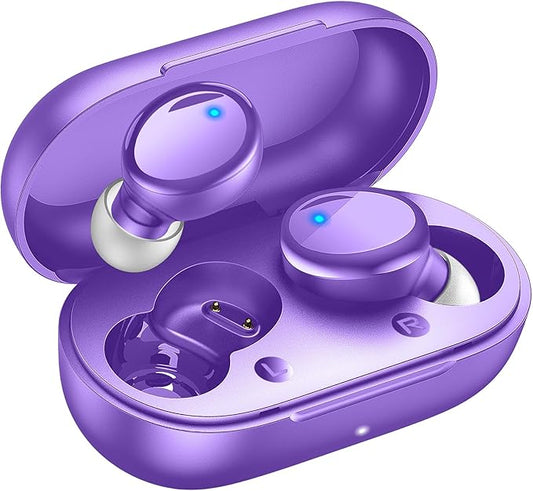 Lanteso True Wireless Bluetooth 5.3 Earbuds, 48H Playtime,Light Weight Headphones in Ear Buds Built in Mic Headset Premium Sound with Deep Bass,Clear Calls Earphones for Sports Workout Purple