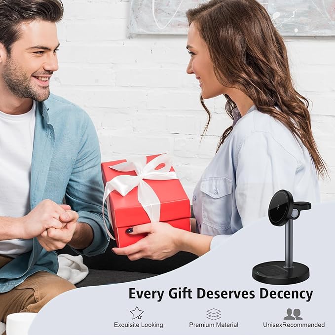 3 in 1 Wireless Charging Station for Multiple Devices, 15W Fast Magnetic Wireless Charger Stand with Adjustable Angle, Compatible with iPhone12-16 Series, Apple Watch, AirPods - Gifts for Men &Women