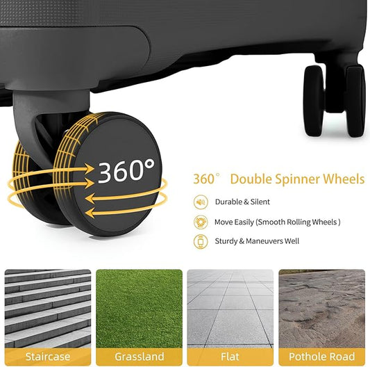 LARVENDER Luggage Sets 5 Piece with Duffel Bag Expandable(Only 28 inch) Hardside PP Carry On Luggage with 360° Spinner Wheels TSA Lock Luggage Sets for Men, Grey