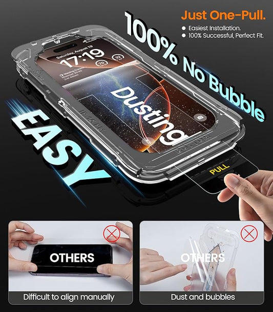 iGluz 4 Pack for iPhone 16 Pro Screen Protector with 2-Pack Camera Lens Protector[99.99%HD Clear][9H Tempered Glass][Bubble Free][Easy Installation][Smooth Touch][Anti-fingerprint],4+2 Dual Protection