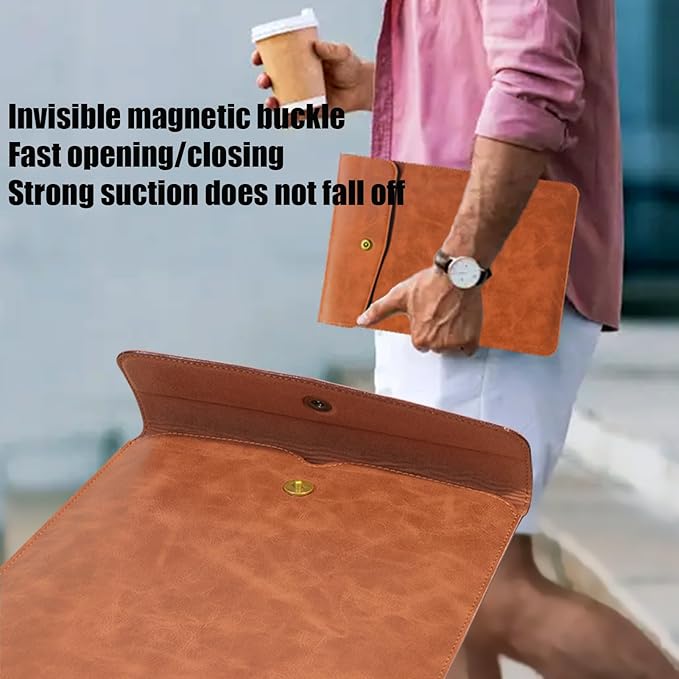 Genuine Leather Laptop Sleeve Compatible with MacBook Pro 14 Inch M4 M3 M2 Pro/Max 2023 & M1 Case,Slim and Durable Waterproof Vertical Laptops Bag for 14 Inch Notebook Computer Cover,Brown