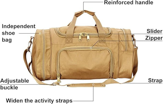 Gym Duffel Bag for Men Sports Duffel Bag with Shoe Compartment (TAN-Model A)