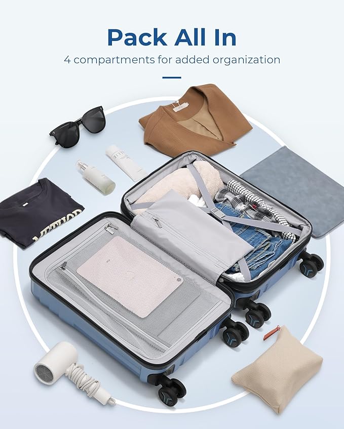 BAGSMART Expandable Carry On Luggage 22x14x9 Airline Approved, 1OO% PC Lightweight Hard Shell Suitcase, 20 Inch Travel Luggage with Spinner Wheels, Waterproof Rolling Suitcase, Sliver