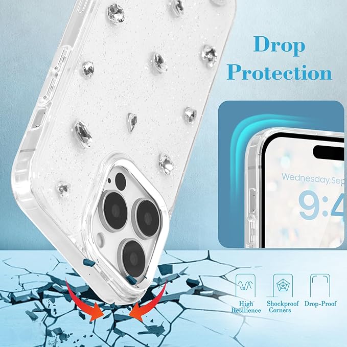 EYZUTAK Case for iPhone 12 Pro Max, Bling Glitter 3D Diamond Phone Case Cute Sparkly Crystal Clear Aesthetic Design Case Slim Soft Durable TPU Transparent Protective Cover for Women Girls - Crystal