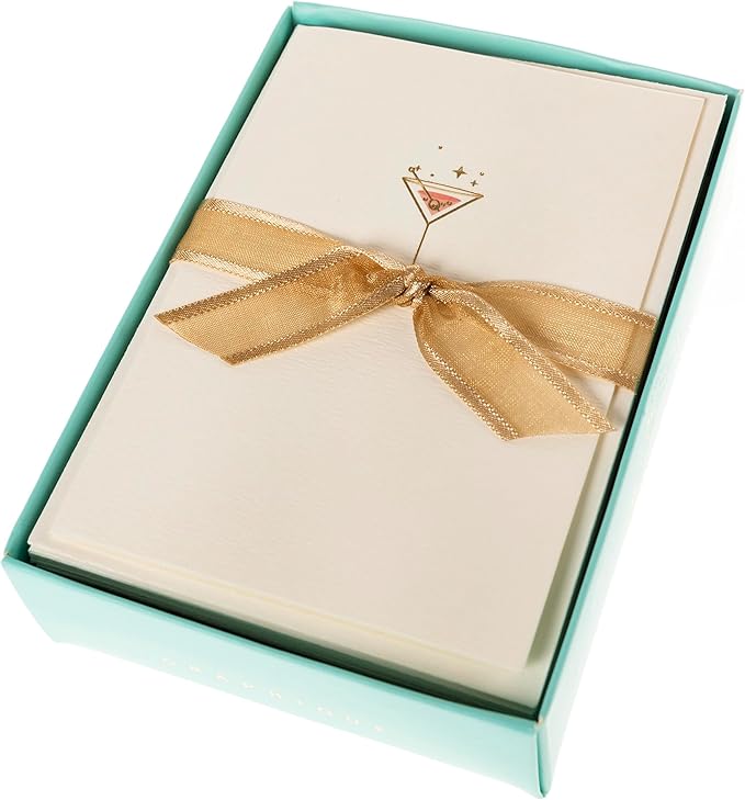 Graphique Pink Martini Cards, Pack of 10 Cards with Envelopes, All Occasion Greetings, Blank Inside, Gold Foil Embossing, La Petite Press Collection Boxed Set, 3.25" x 4.75"