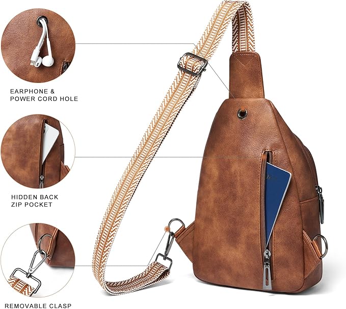 7L Sling Bag for Women Men Crossbody Belt Bag Small Travel Sling Backpack Anti Theft Chest Daypack Purse Faux Leather