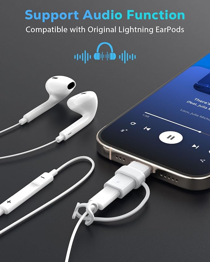 60W USB C to Lightning Headphone Audio Adapter for iPhone 17 Air 16 16e 15 Pro Max Plus, iPad Pro/Air - PD Fast Charging Data Lightning to USB C Adapter for Earphones, Not for OTG/Lavalier Microphone