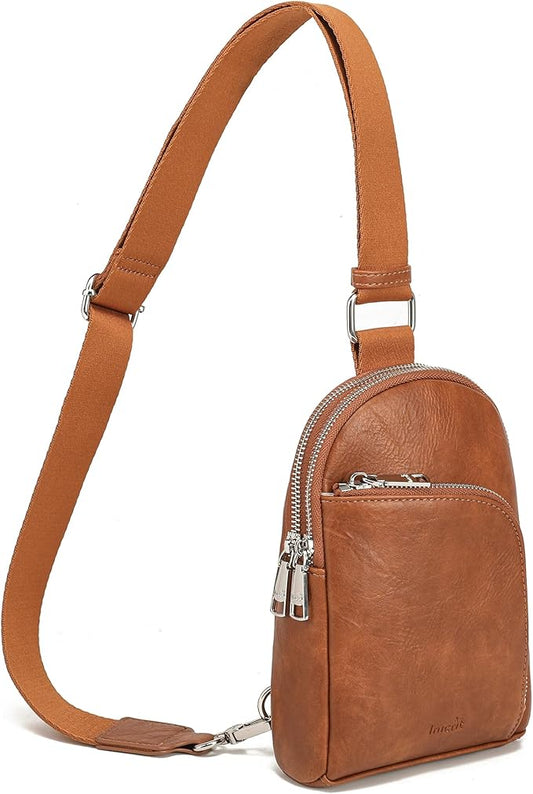 INICAT RFID Blocking Sling Bag Leather Crossbody Bags for Women Fanny Pack Cross Body for Woman Chest Bag for Travel 1.9L