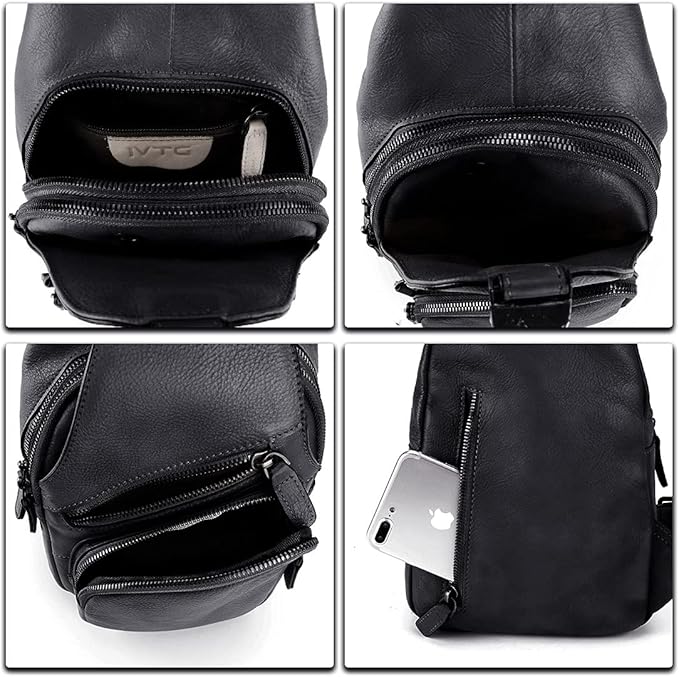 IVTG Genuine Leather Sling Bags for Men and Women Chest Shoulder Backpack Handmade Crossbody Motocycle Daypack