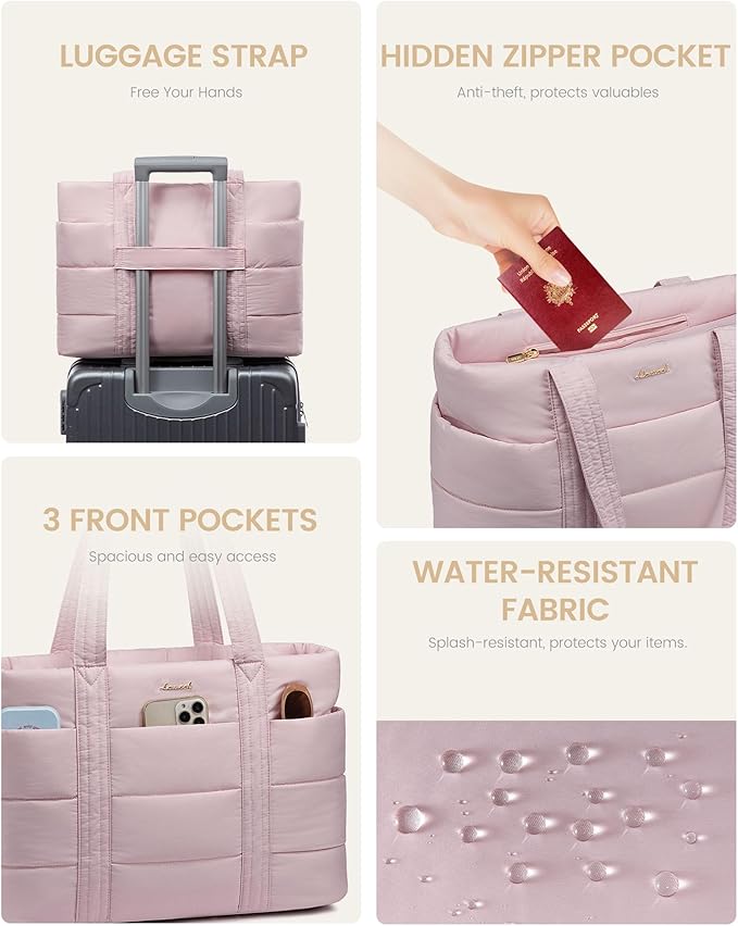 LOVEVOOK Tote Bag for Women, Large Puffer Work Tote Bag for 15.6 Inch Laptop, Lightweight Travel Tote with Zipper Gifts for Women