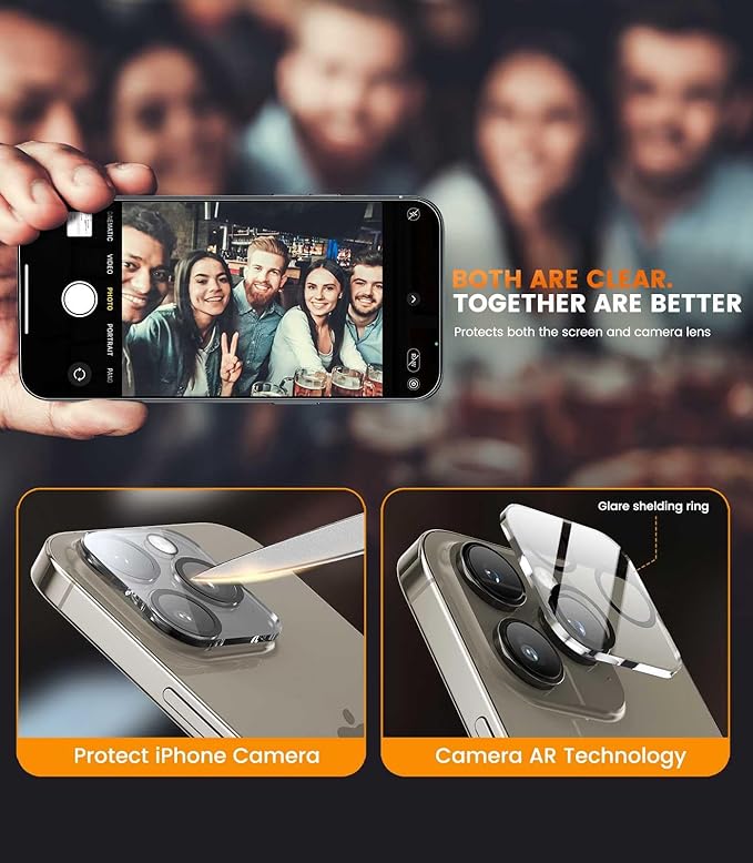 EZ-GLAZ-4 Pack iPhone 15 Pro Privacy Screen Protector(6.1'') With [2 Pcs Camera Lens Protector], Anti-Spy, 9H Hardness, Drop-Resistant, Case Friendly, Anti-Scratch & EZ-To-Install Tempered Glass