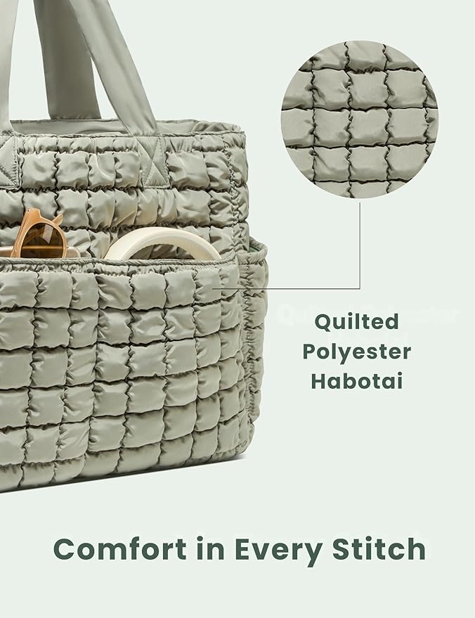 Yarnic Large Puffer Tote Bag for Women, Lightweight 21L Bag with 7 Pockets for School, Travel, Work, Gym Overnight Use