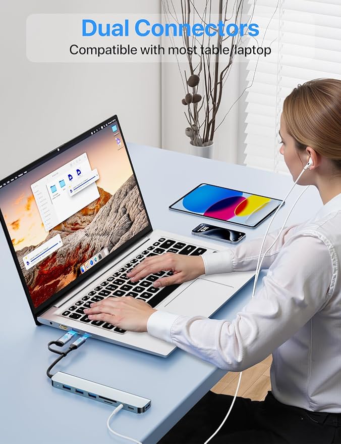 USB C/USB Hub Multiport Adapter,USB 3.0 Hub Aluminum 8 in 1 USB Splitter with SD/TF Card Reader,1 x USB 3.0, 3 x USB 2.0, 1 x USB C,and 3.5mm Audio Output for MacBook Pro Air,iPad Pro,Laptop