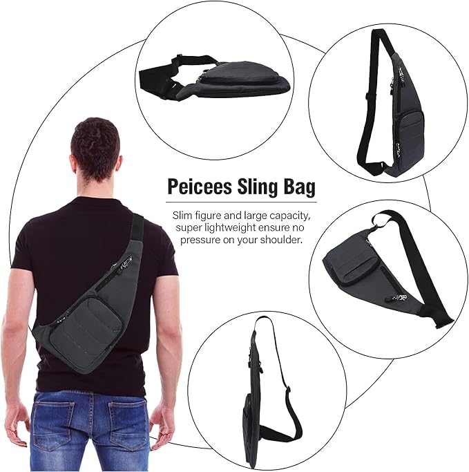 Peicees Waterproof Sling Bag Crossbody Bag For Men Slim Chest Backpack Man Purse Small Shoulder Bag For Travel Hiking