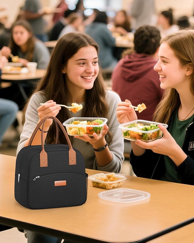 HOTOR Lunch Bag for Women & Men - Wear-Resistant & Leak-Proof Insulated Lunch Box with Large Capacity, Multi-Functional Cooler Bag for Office, Picnic, Black, 12L, 12.20" x 6.30" x 10.20"