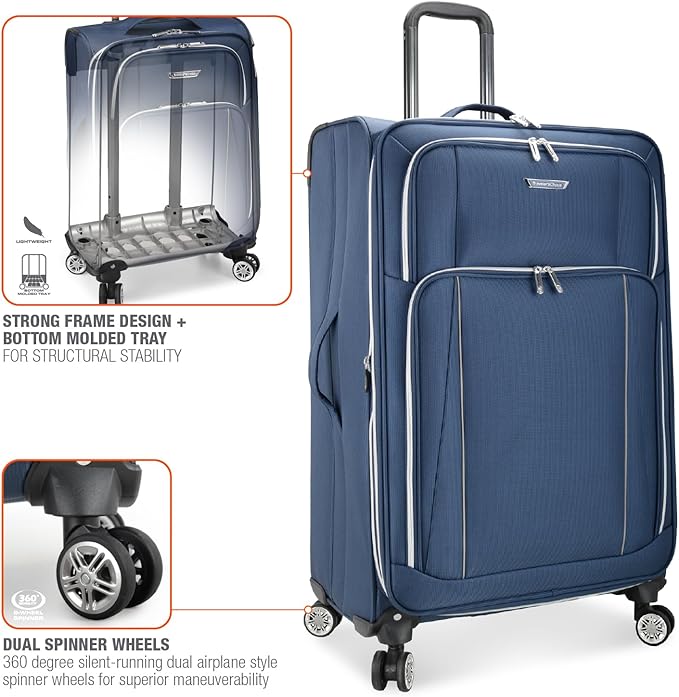 Traveler's Choice Lares Softside Expandable Luggage with Spinner Wheels, Navy, 3 Piece Luggage Set