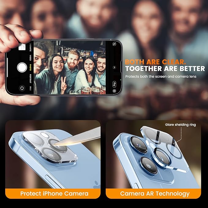 EZ-GLAZ-4+2 Pack for iPhone 13 Pro Privacy Screen Protector[6.1 inches] With Camera Lens Protector, [Drop Protection] 9H Hardness Full Coverage Anti-Spy Tempered Glass Film, Easy to install