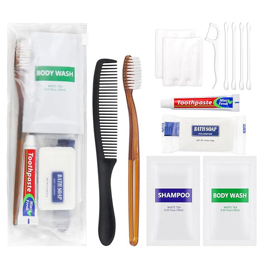 100 Sets Toiletry Kits Homeless Personal Hygiene Kit Bulk Homeless Care Package Supplies Travel Toiletry Kit Bulk for Men Women Charity Disposable Toiletry Kit(8-IN-1)