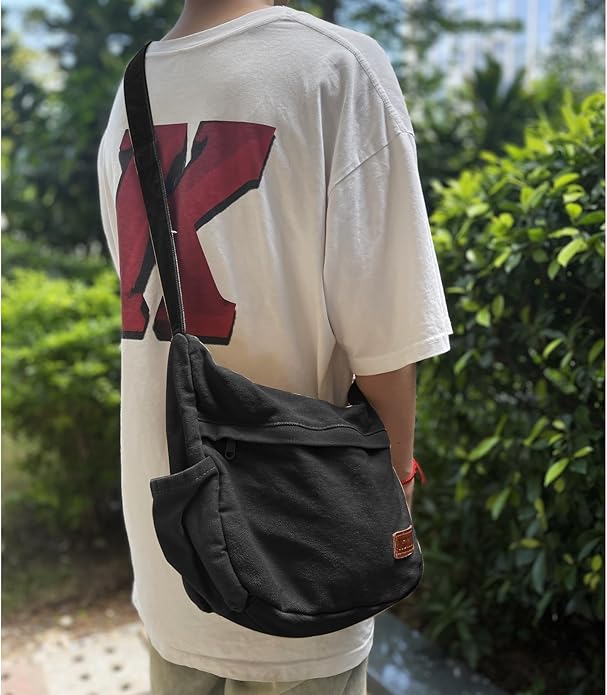 Large Canvas Messenger Bag with Multiple Pockets for Men and Women, Crossbody Shoulder Tote Hobo Laptop Bag