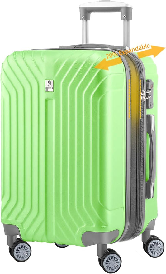 AnyZip Expandable Carry On Luggage, 20 Inch Hard Shell Travel Suitcase,Rolling Lightweight Suitcases with Wheels TSA Lock (LightGreen)